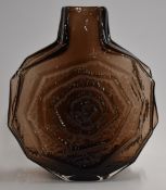 Geoffrey Baxter for Whitefriars banjo vase in cinnamon, 32cm tall.