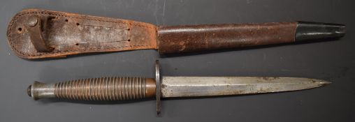Fairbairn Sykes pattern fighting knife with 'F + S Fighting Knife' etched to one side of the ricasso