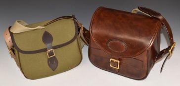Two shotgun cartridge bags, one a larger handmade brown leather loader's bag, the other Bisley
