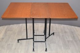 Retro drop leaf table with teak top and metal frame L122 x W78 x H73