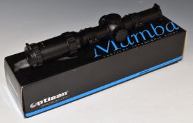 Optisan Mamba 1-4x20 CQB rifle scope with illuminated red dot, 37409, in original box.