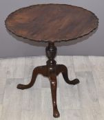 Mahogany piecrust tilt top table with tripod base H55cm x diameter 57cm