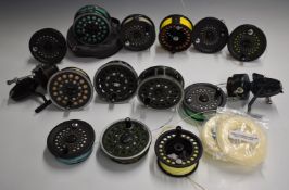 Fly fishing and fixed spool reels with lines including Mitchell Match, 300, Magnum 140D reels with