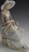 Lladro figurine of a lady with lap dog, H33cm