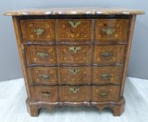 18thC Dutch marquetry inlaid serpentine fronted chest of four drawers with removable mirror,