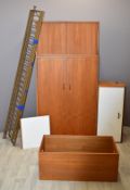 Retro / mid century Ladderax components, to include cupboard / wardrobe unit, two cupboards with
