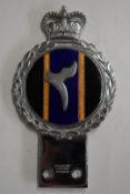 King's African Rifles 3rd Battalion metal and enamel car badge by J R Gaunt, London, H14cm