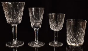 A suite of Waterford Crystal Lismore drinking glasses comprising five wine glasses, three port