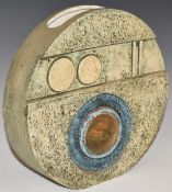 Troika wheel vase with 'Troika Cornwall' to base, signature rubbed, H20cm