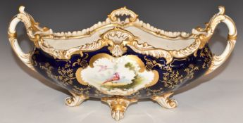 Coalport footed porcelain jardinière decorated with birds and flowers, W34 x D15 x 15cm