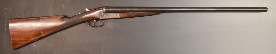 Thomas Bland 12 bore side by side shotgun with border engraved lock, trigger guard, underside, top