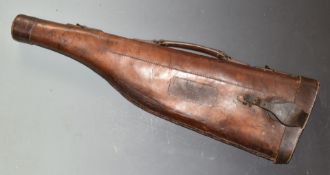 A vintage 'leg of mutton' leather gun case with brass lock, L78cm.
