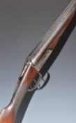 F J Cole of Cirencester 16 bore side by side shotgun with chequered grip and forend, engraved