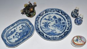 Chinese cloisonné pot with hardstone flowers, export porcelain vases and plates etc