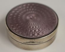 Art Deco hallmarked silver and pink guilloché enamel compact with hinged lid opening to reveal