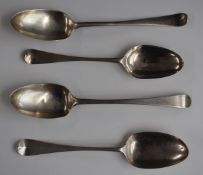 Four Georgian bottom hallmarked silver Hanoverian pattern table spoons including a pair, London