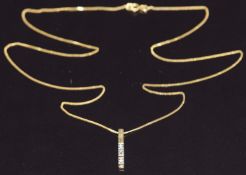 A 9ct gold necklace and pendant set with diamonds, 1.4g