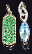 Two 9ct gold pendants, one set with a moonlight topaz and diamonds and the other set with