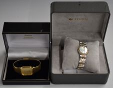 Citizen Ecodrive ladies wristwatch ref. E030-H26647 with gold hands and hour markers, pearl dial,