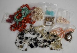 A beaded coral necklace, mother of pearl necklace, angle skin coral beaded necklace, glass beaded