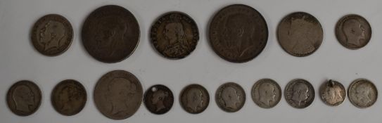 Approximately 140g of silver UK coinage, Queen Victoria, Edward VII and George V, includes two
