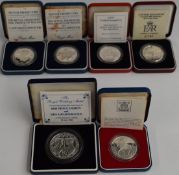 Six Royal Mint UK Silver Proof Royal Commemorative crowns with certificates