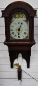 19thC thirty hour striking hooded wall clock in mahogany case, 82cm tall