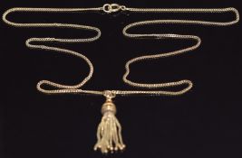 A 9ct gold necklace with a Victorian tassel pendant/charm, 6.8g