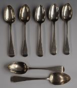 Seven Victorian Old English pattern hallmarked silver dessert spoons, various dates and makers,