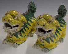 Pair of c1930s-1950s Chinese Dog of Fo figures, H16cm, L23cm
