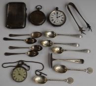 Hallmarked silver cigarette case and various hallmarked silver cutlery, weight 183g, together with a