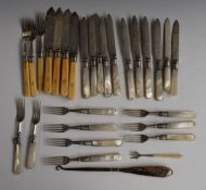 Walker & Hall hallmarked silver mother of pearl and similar handled cutlery including dessert knives