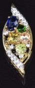 A 9k gold pendant set with diopside, kyanite, beryl, garnet, sphene and zircon, 2.1g