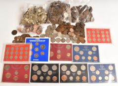 An amateur collection of pre-decimal UK coinage, includes Perspex packed coin sets etc