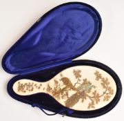 Japanese 19thC Meiji period ivory mirror back with shibayama decoration of peacocks and