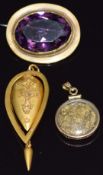 Victorian pendant, Victorian brooch and a 9ct gold locket set with raw gold