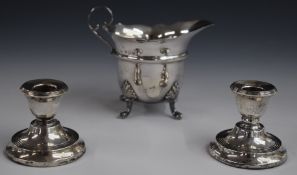 George V hallmarked silver jug, raised on three feet, Birmingham 1929, maker T Wilkinson & Sons,