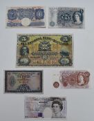 Various UK banknotes to include National Bank of Scotland £5 note, Edinburgh 1st October 1953,