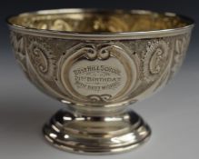 Edward VII hallmarked silver pedestal bowl with embossed floral decoration, Birmingham 1902, maker