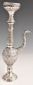 Indian or similar silver hookah or similar pipe with embossed decoration, height 32cm, weight 397g