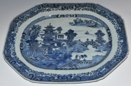 Chinese 19thC blue and white export plate, 41 x 34cm