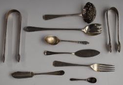Hallmarked silver cutlery to include sifter spoon, London 1833, maker's mark rubbed, pickle fork/