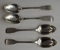 Four Georgian hallmarked silver table spoons comprising two pairs, one pair Edinburgh 1825, maker