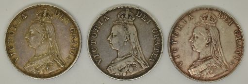 Three Queen Victoria 1887-1889 double florins