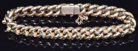 Edwardian 15ct gold bracelet set with alternating coral and pearls, 27g