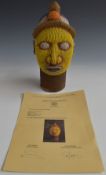 African tribal beaded terracotta Bamileke head, Cameroon, with certificate of authenticity, H30cm