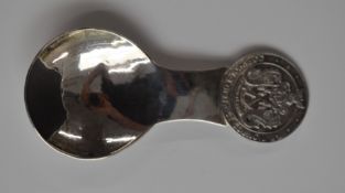 Guild of Handicrafts hallmarked silver caddy spoon with Cotswold District Council finial and Arts