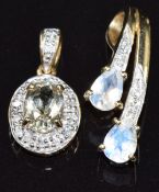 Two 9ct gold pendants, one set with zultanite and diamonds and the other moonstone and diamonds, 2.