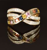 A 9k gold ring set with sapphires and zircon, size M, 3.7g