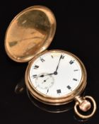 Rolex 9ct gold keyless winding full hunter pocket watch with inset subsidiary seconds dial, blued